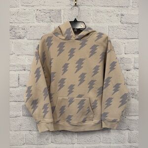 Cotton On Cream and Gray Lightning Bolt Pullover Hoodie Boys Size 9-10